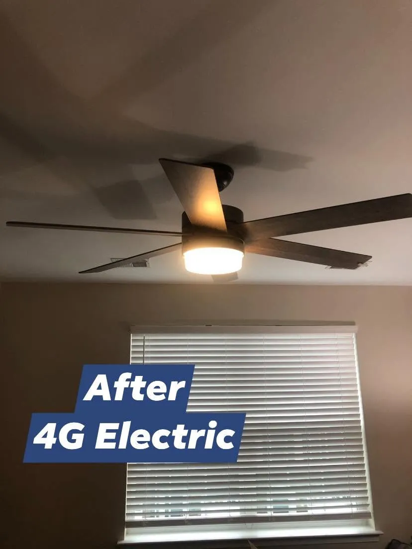 New ceiling fan with integrated light installed in a bedroom